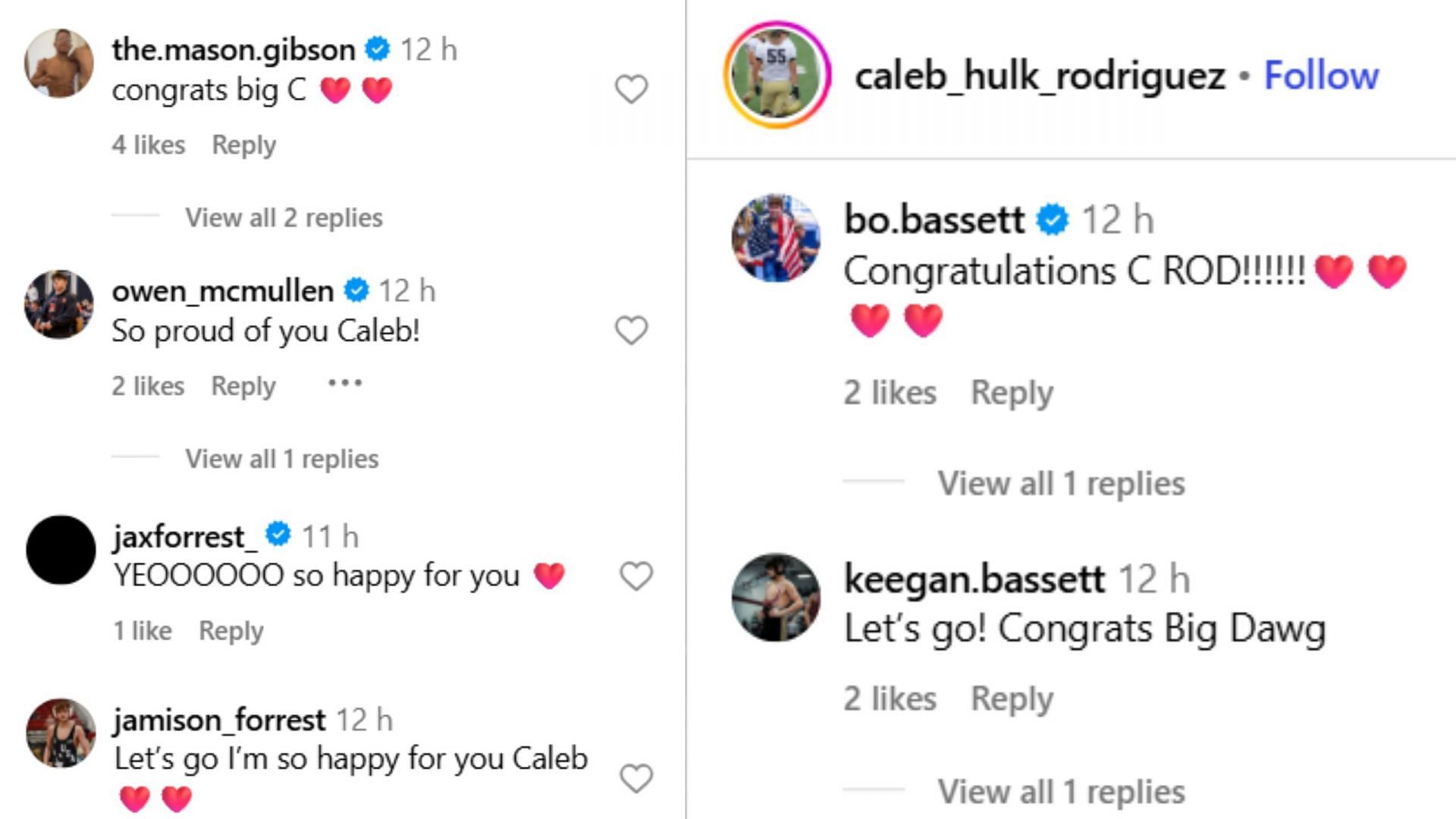 Screenshot of Instagram comments (IG/@caleb_hulk_rodriguez)